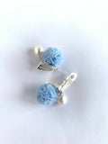 İncili Ponpon Klips Küpe - Mavi / Pearl Ponpon Clip-on Earring - Blue