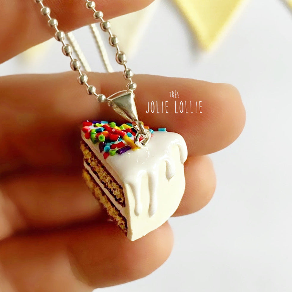 Cake Slice Silver Necklace - White