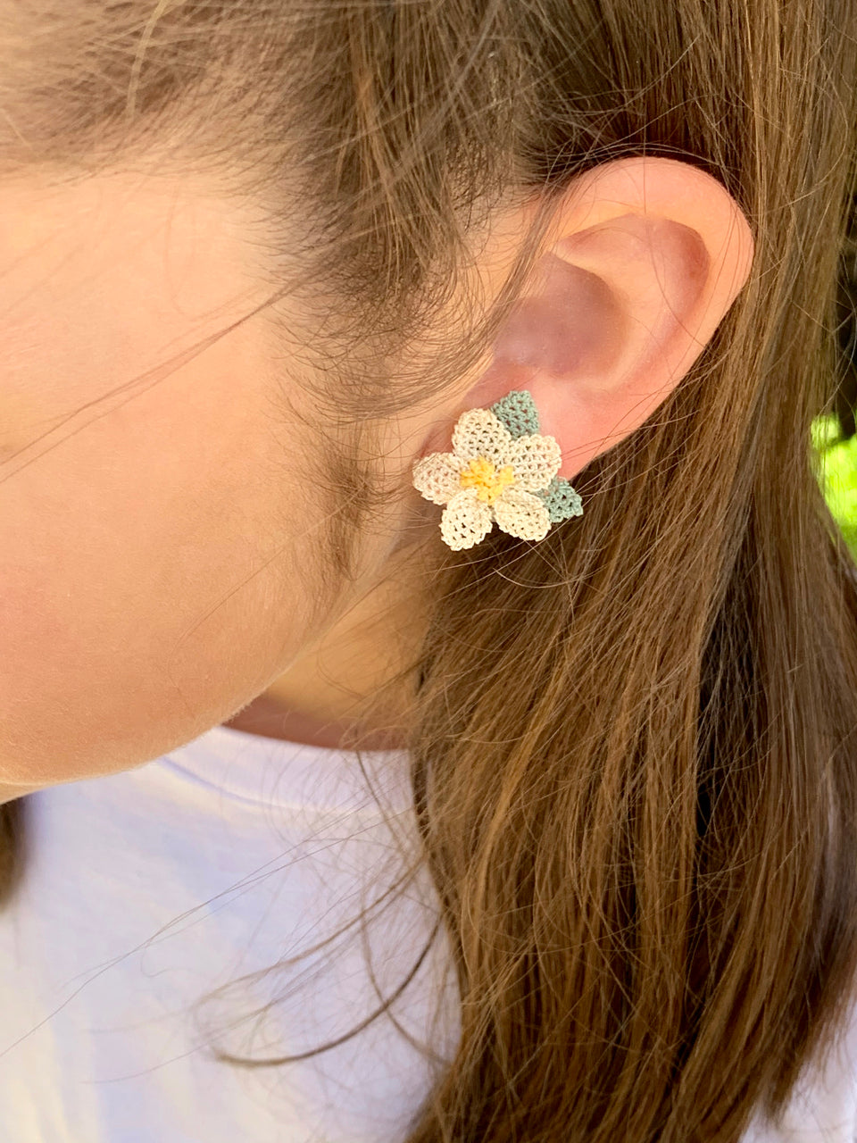 Needle Lace Flower Clip Earrings