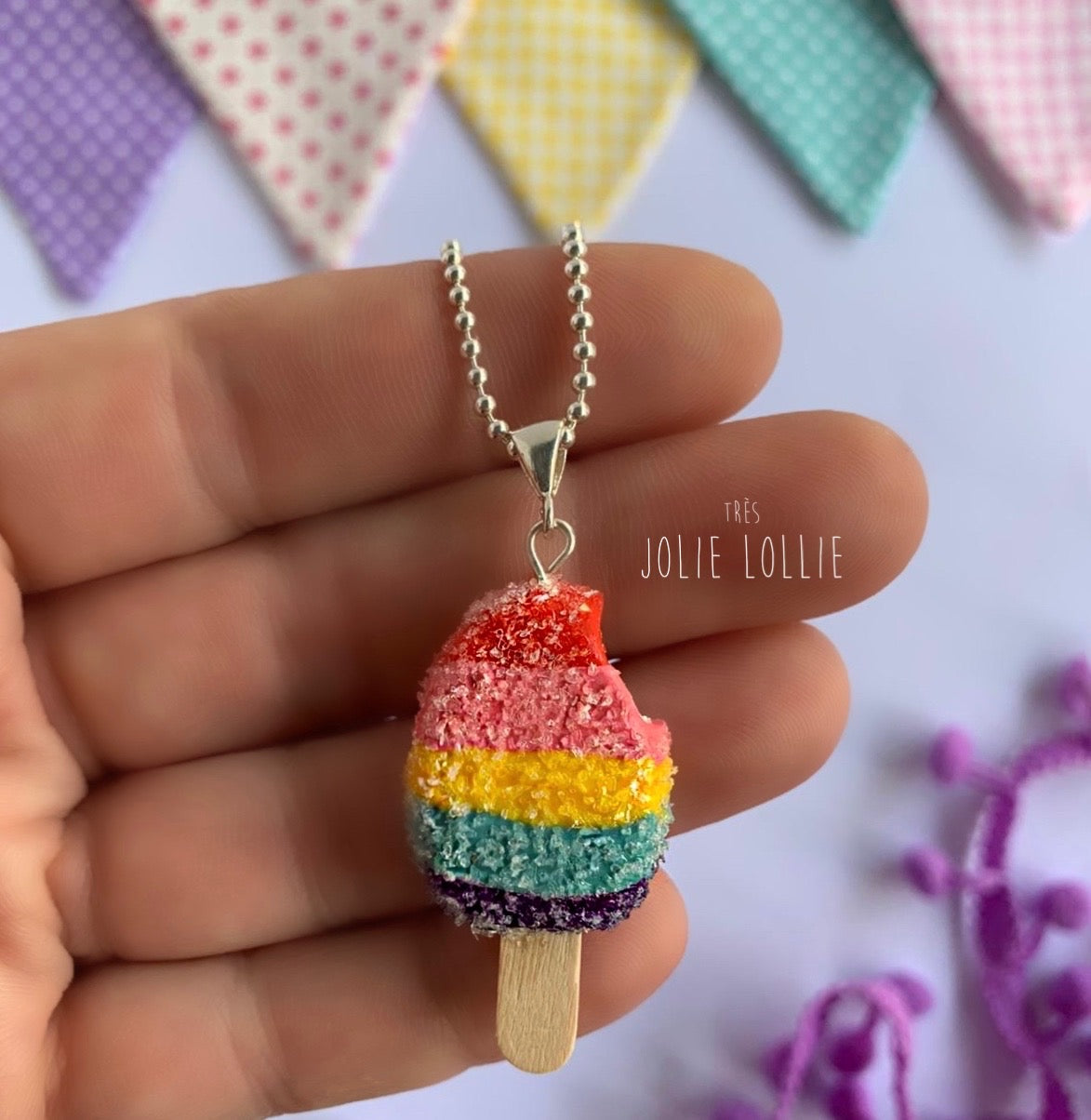 Ice Lollie Gümüş Kolye - Buzlu Rainbow