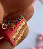 Pasta Dilimi Gümüş Kolye - Pembe / Cake Silver Necklace-Pink