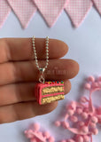 Pasta Dilimi Gümüş Kolye - Pembe / Cake Silver Necklace-Pink