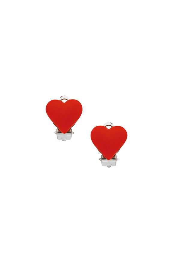 Kalp Klips Küpe - Kırmızı / Heart Clip-on Earring - Red