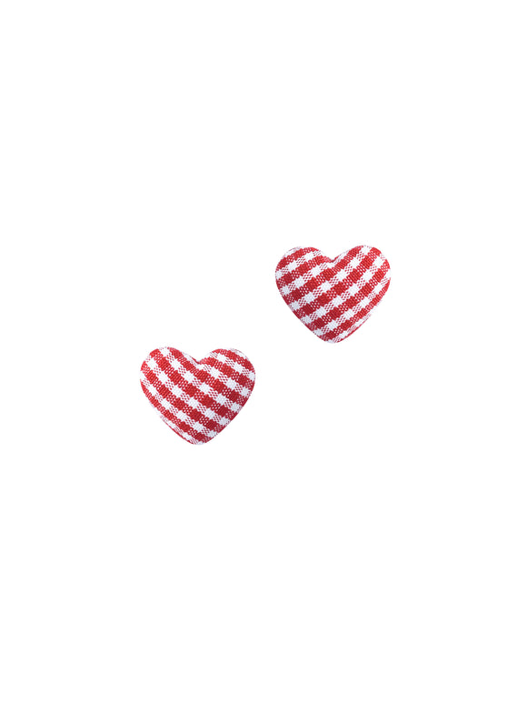 Pöti Kare Kalp Klips Küpe - Kırmızı  / Checkered Heart Clip-on Earring - Red