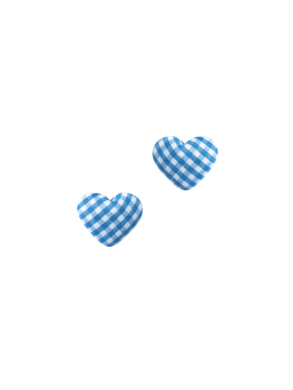 Pöti Kare Kalp Klips Küpe - Mavi  / Checkered Heart Clip-on Earring - Blue