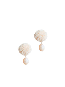 İncili Ponpon Klips Küpe - Krem / Pearl Ponpon Clip-on Earring - Cream