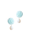 İncili Ponpon Klips Küpe - Su Yeşili / Pearl Ponpon Clip-on Earring - Turkuaz