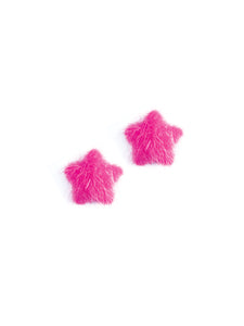 Tüylü Yıldız Klips Küpe - Macenta  / Fluffy Star Clip-on Earring - Hot Pink