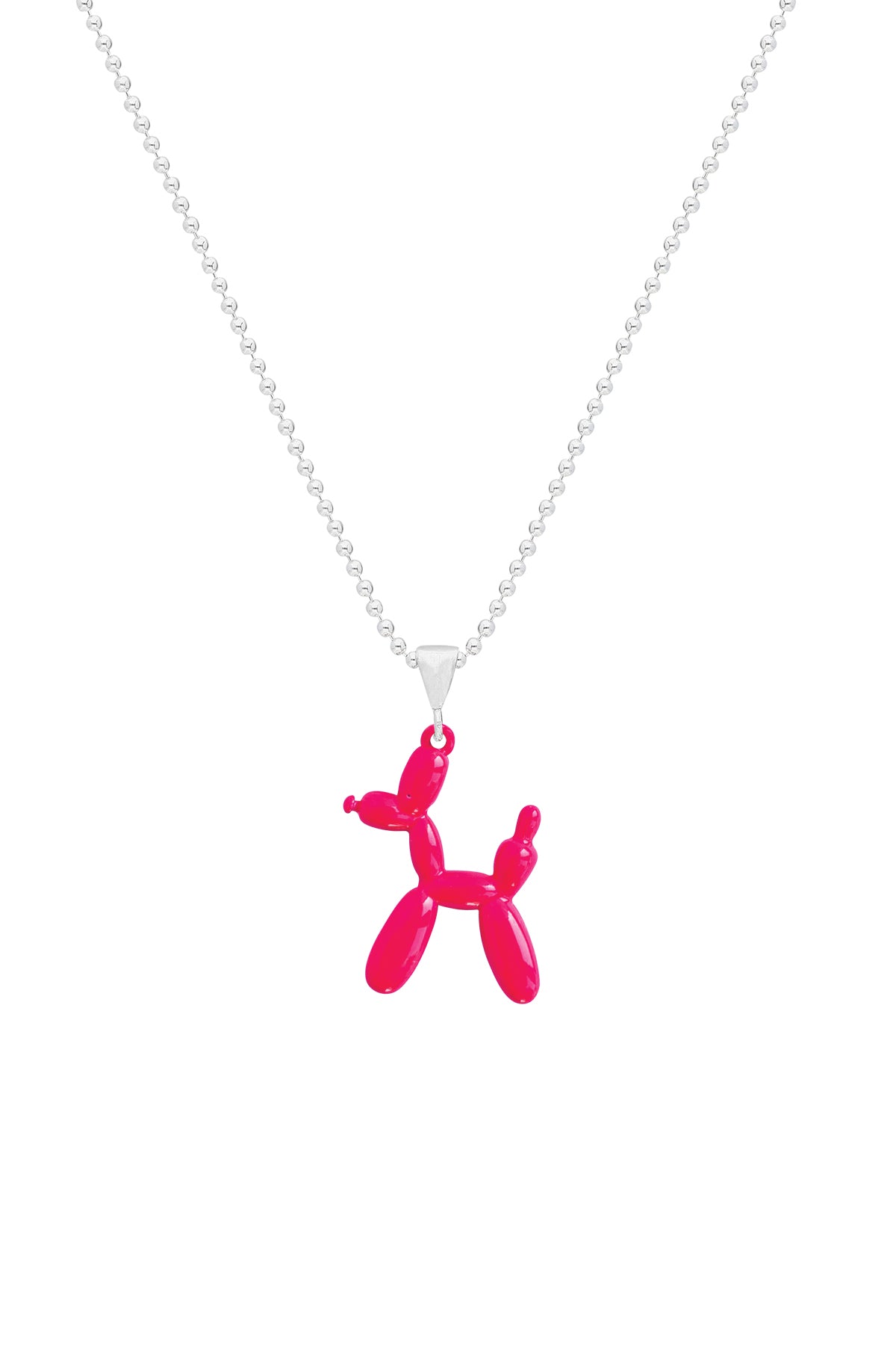 Balloon Dog Silver Necklace - Magenta