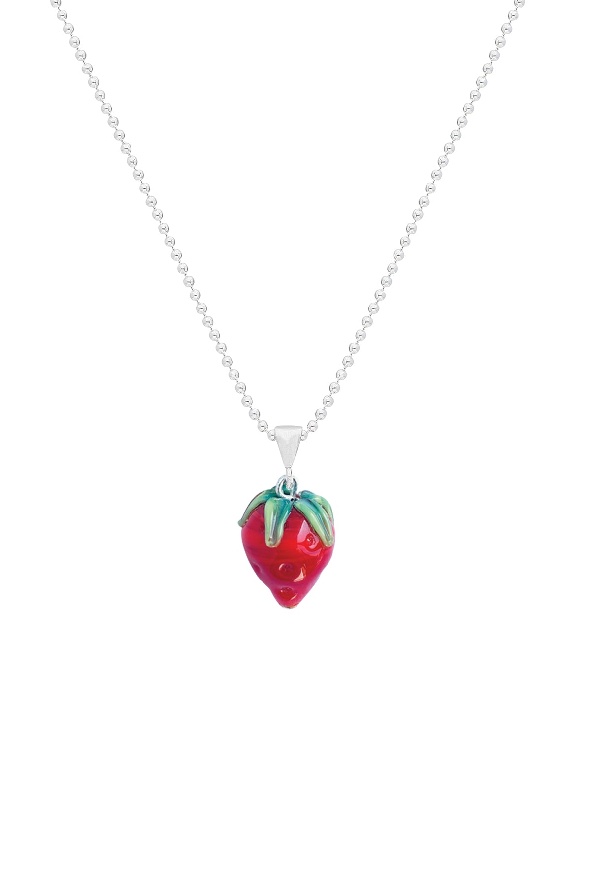 Glass Strawberry Silver Necklace