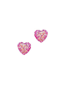 Kristal Kalp Gümüş Stud Küpe - Macenta / Crystal Heart Silver Stud Earring - Dark Pink