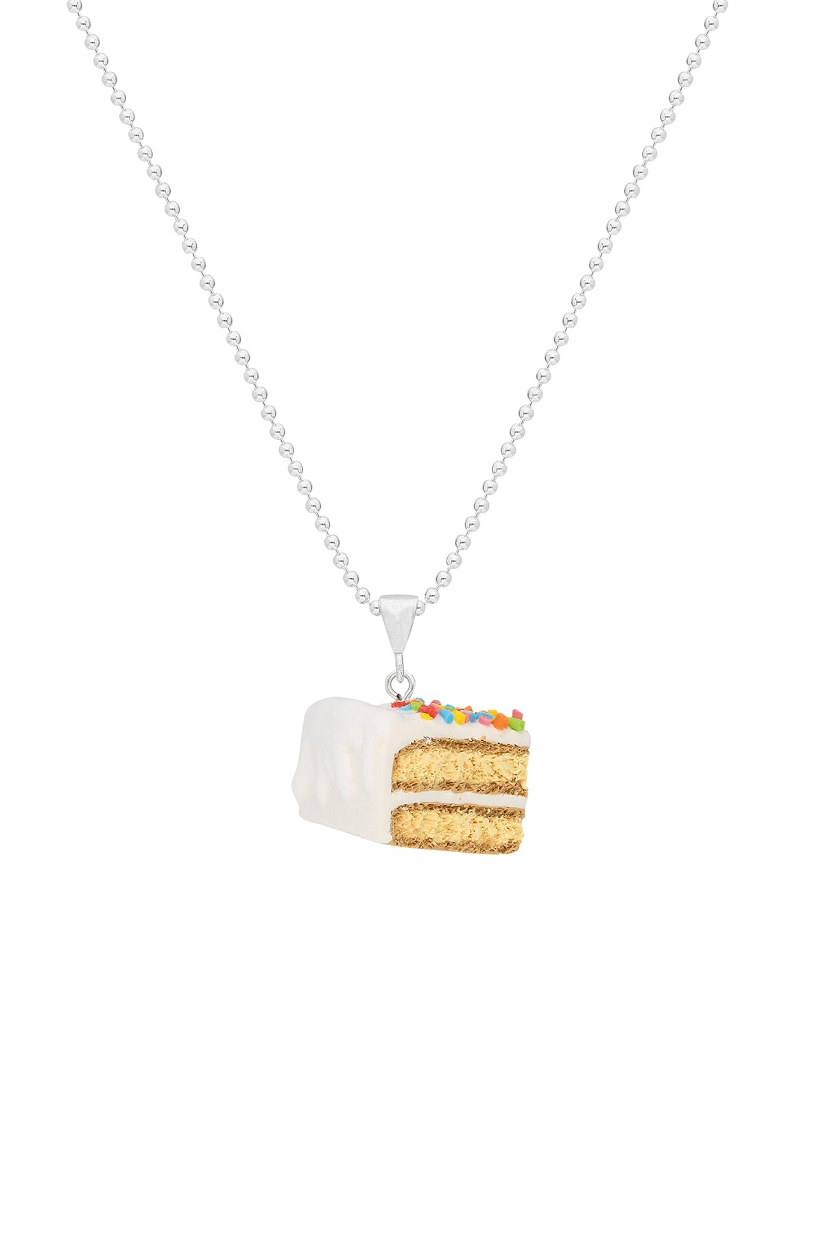 Cake Slice Silver Necklace - White