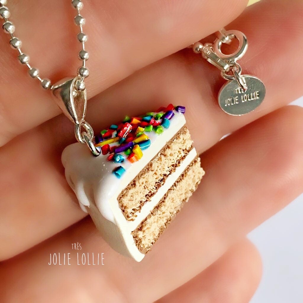 Cake Slice Silver Necklace - White