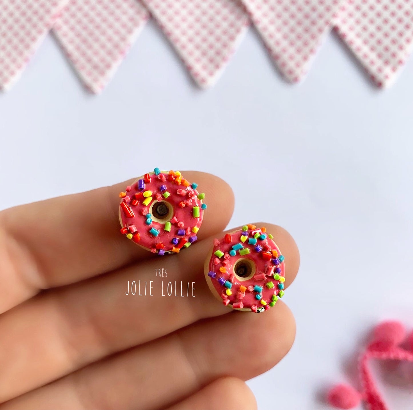 Donut Klips Küpe - Pembe Sprinkle