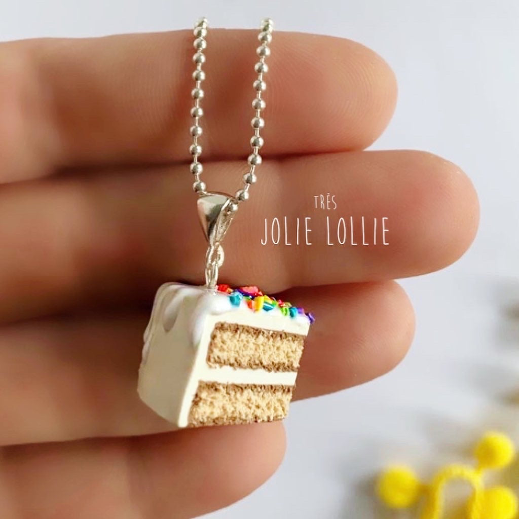 Cake Slice Silver Necklace - White