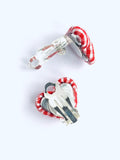 Pöti Kare Kalp Klips Küpe - Kırmızı  / Checkered Heart Clip-on Earring - Red