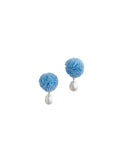 İncili Ponpon Klips Küpe - Mavi / Pearl Ponpon Clip-on Earring - Blue