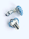 Pöti Kare Kalp Klips Küpe - Mavi  / Checkered Heart Clip-on Earring - Blue