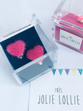 Tüylü Kalp Klips Küpe - Macenta  / Fluffy Heart Clip-on Earring - Hot Pink