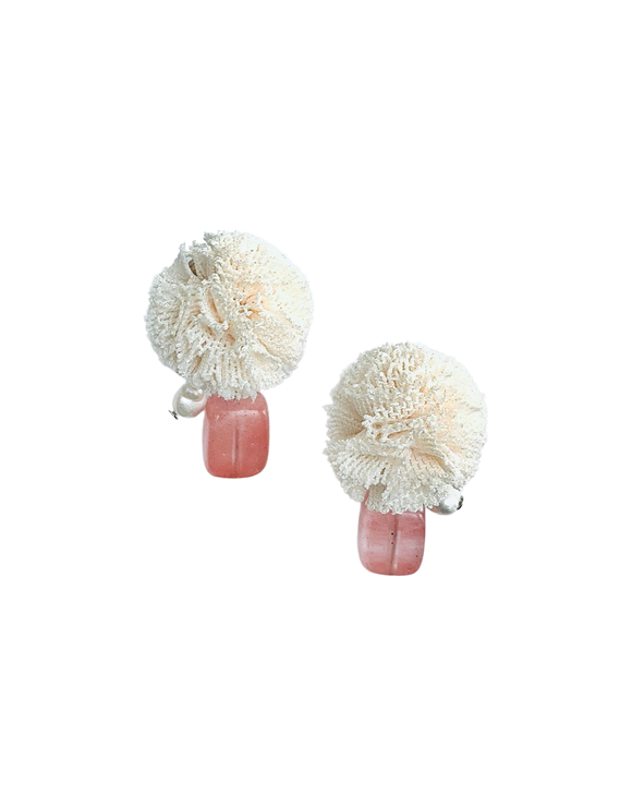 Boncuklu Ponpon Klips Küpe - Krem / Beaded Ponpon Clip-on Earring - Cream