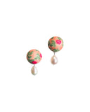 Büyük İncili Bloom Button Klips Küpe - Somon / Large Pearl Bloom Button Clip-on Earring - Salmon