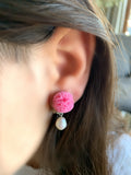 İncili Ponpon Klips Küpe - Pembe / Pearl Ponpon Clip-on Earring - Pink