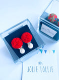 İncili Ponpon Klips Küpe - Kırmızı / Pearl Ponpon Clip-on Earring - Red