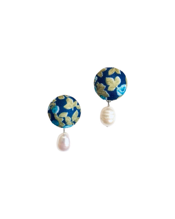 Büyük İncili Bloom Button Klips Küpe - Lacivert / Large Pearl Bloom Button Clip-on Earring - Navy