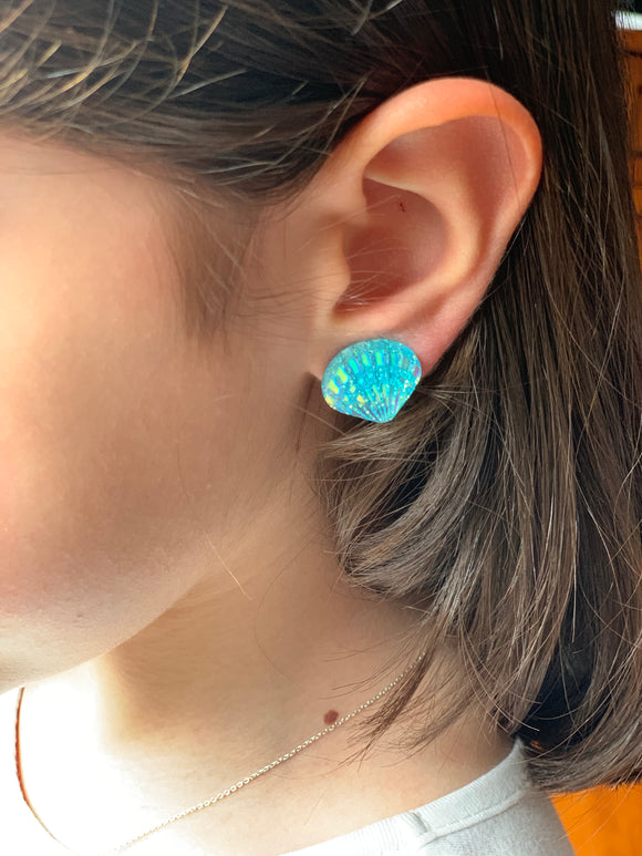 Deniz Kızı Kabuğu Klips Küpe - Turkuaz / Mermaid Sea Shell Clip-on Earring - Turquoise