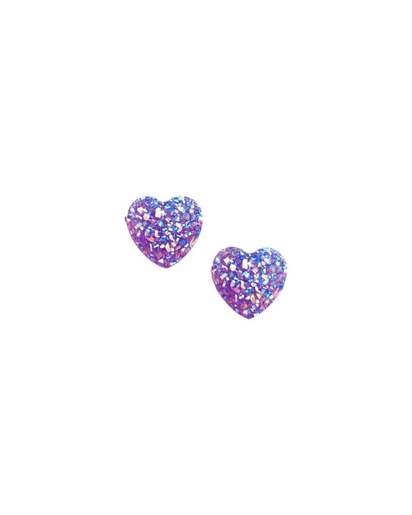 Kristal Kalp Gümüş Stud Küpe - Mor / Crystal Heart Silver Stud Earring - Purple