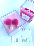 İncili Tüylü Kalp Klips Küpe - Macenta  / Pearl Fluffy Heart Clipon Earring - Dark Pink