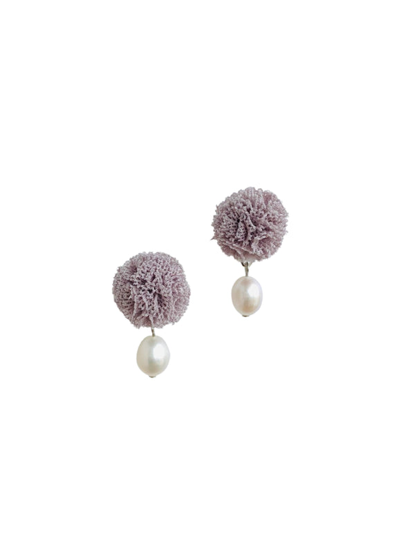 İncili Ponpon Klips Küpe - Gri / Pearl Ponpon Clip-on Earring - Grey