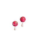 Büyük İncili Bloom Button Klips Küpe - Pembe / Large Pearl Bloom Button Clip-on Earring - Pink