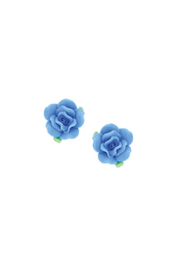 Çiçek Klips Küpe - Mavi Gül / Flower Clips Earring - Blue Rose